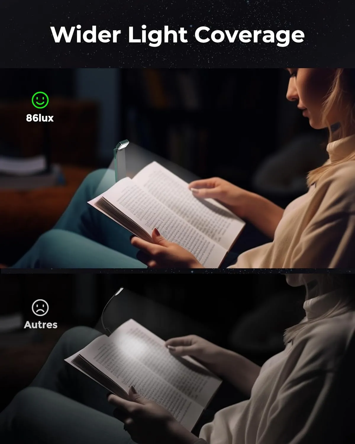 86lux Book Light, Rechargeable Clip-On LED Reading Light for Bed & Night Use - 3 Color Temperatures with Stepless Dimming, Ultralight Bookmark Design for Kids, Book Lovers, Green