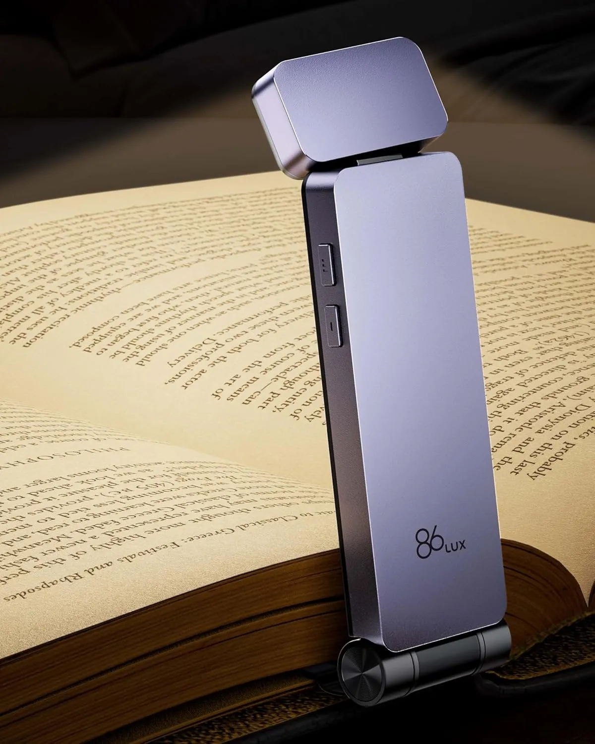 86lux Book Light, Rechargeable Clip-On LED Reading Light for Bed & Night Use - 3 Color Temperatures with Stepless Dimming, Ultralight Bookmark Design for Kids, Book Lovers, Purple