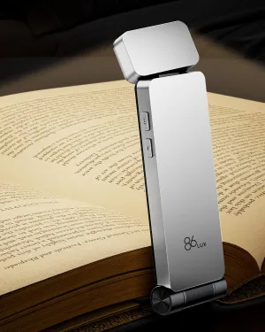 86lux Book Light, Rechargeable Clip-On LED Reading Light for Bed & Night Use - 3 Color Temperatures with Stepless Dimming, Ultralight Bookmark Design for Kids, Book Lovers, Silver
