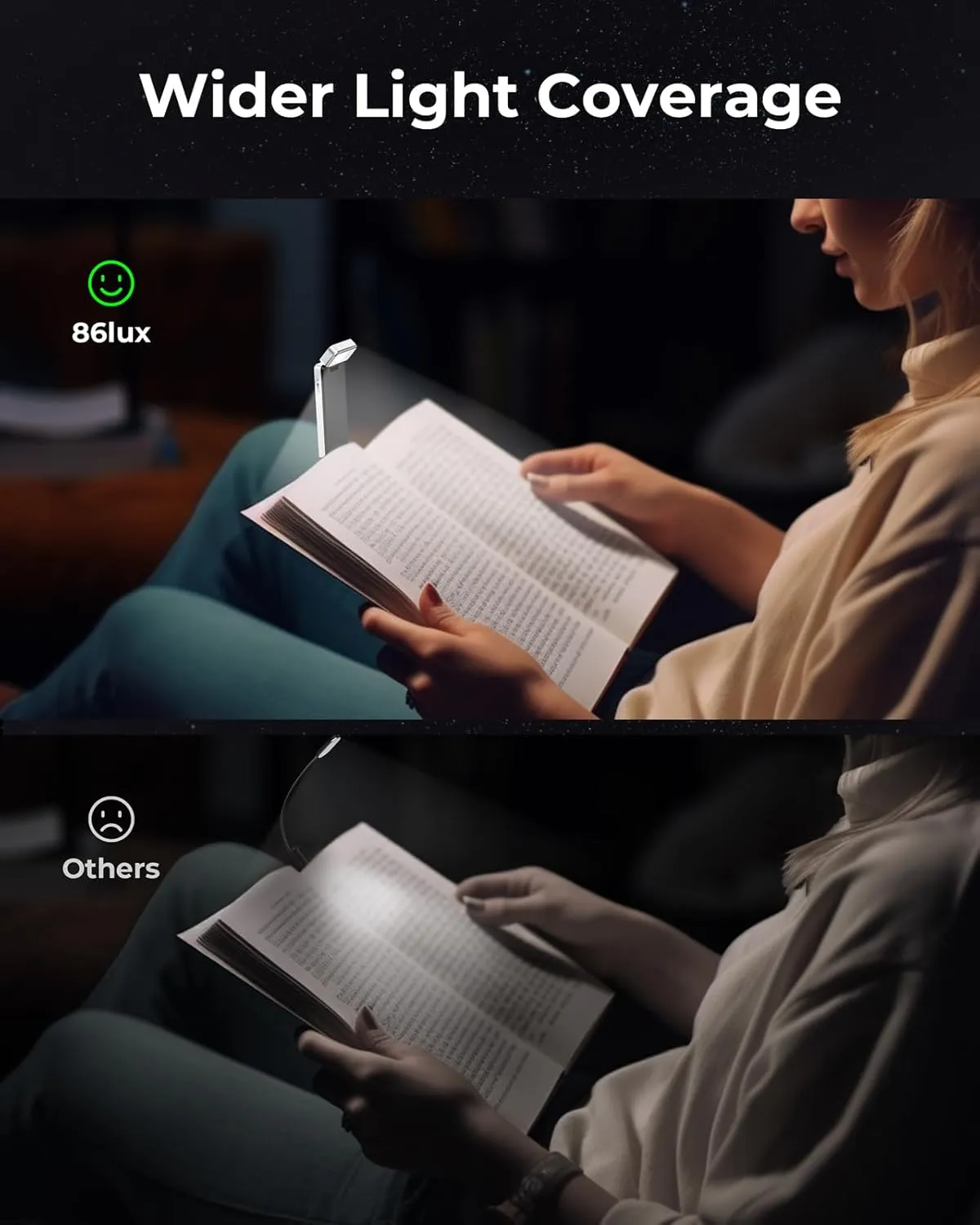86lux Book Light, Rechargeable Clip-On LED Reading Light for Bed & Night Use - 3 Color Temperatures with Stepless Dimming, Ultralight Bookmark Design for Kids, Book Lovers, Silver