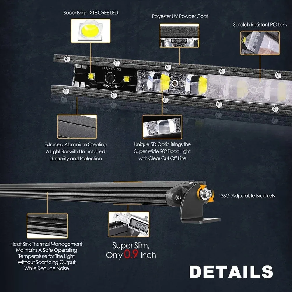 8D 8" LED Light Bar - 12V 24V Off-Road Slim Spotlight, 18W, CREE Chips, 6000K White, IP68 Waterproof, for Truck, ATV, Car, 4x4