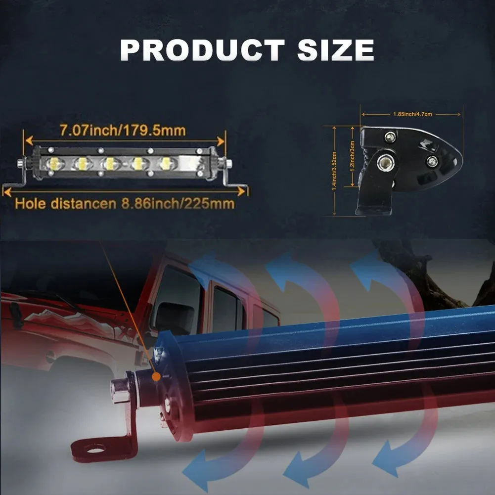 8D 8" LED Light Bar - 12V 24V Off-Road Slim Spotlight, 18W, CREE Chips, 6000K White, IP68 Waterproof, for Truck, ATV, Car, 4x4