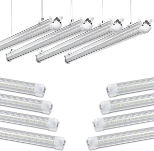 8Pack 4FT LED Shop Light Garage Lights,50W 5000K/Daylight White 7550LM,Hanging/Surface Mount,Plug and Play,Linkable LED Shop Lights,T8 4FT Tube Light for Warehouse Workshop Basement
