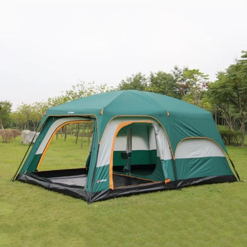 A large family camping tent with two living rooms and one hall that measures 6 10 12 square feet