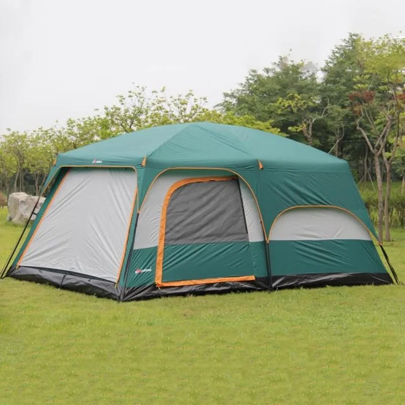 A large family camping tent with two living rooms and one hall that measures 6 10 12 square feet