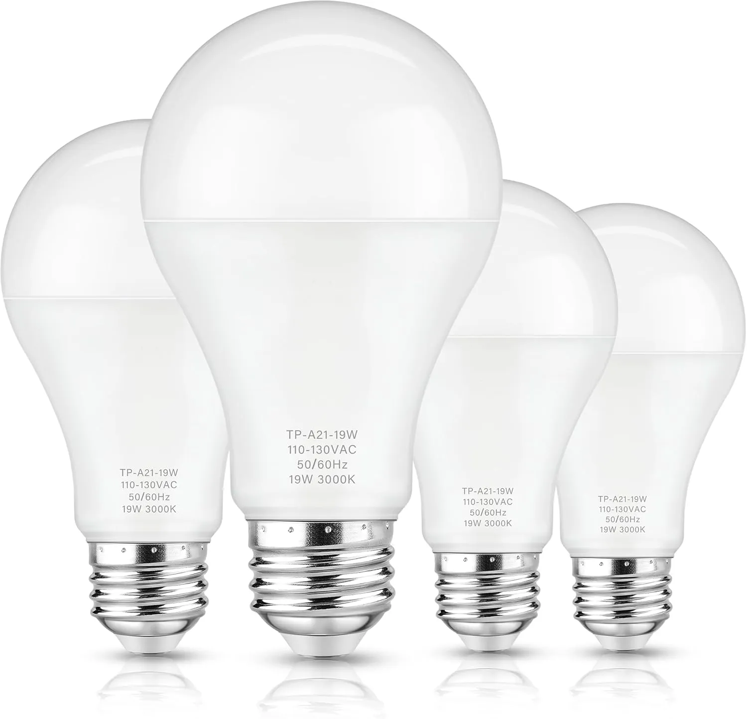 A21 LED Light Bulbs, 150 Watt Equivalent, Soft White 3000K, 2600LM, E26 Base, Non-Dimmable, 19W Bright White LED Bulb, 4-Pack