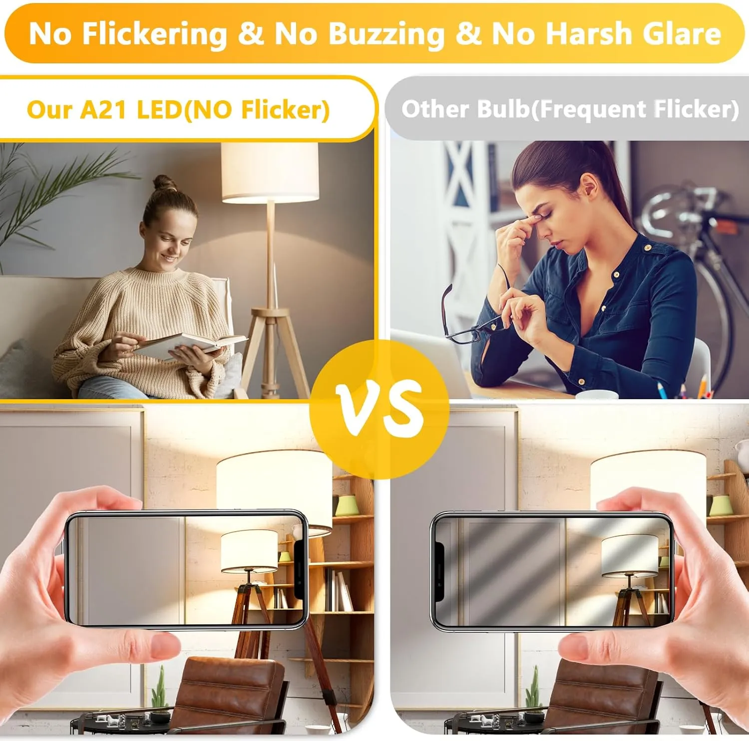 A21 LED Light Bulbs, 150 Watt Equivalent, Soft White 3000K, 2600LM, E26 Base, Non-Dimmable, 19W Bright White LED Bulb, 4-Pack