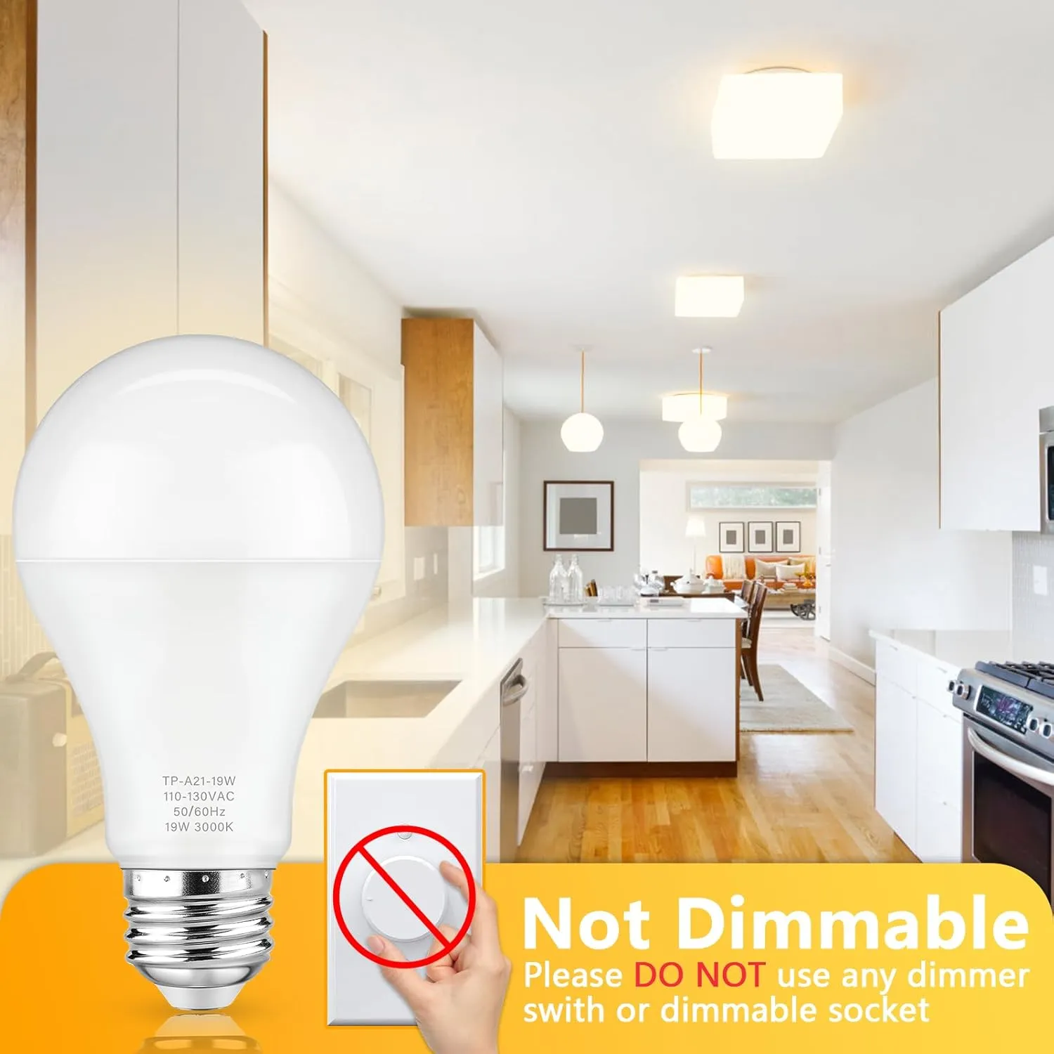 A21 LED Light Bulbs, 150 Watt Equivalent, Soft White 3000K, 2600LM, E26 Base, Non-Dimmable, 19W Bright White LED Bulb, 4-Pack