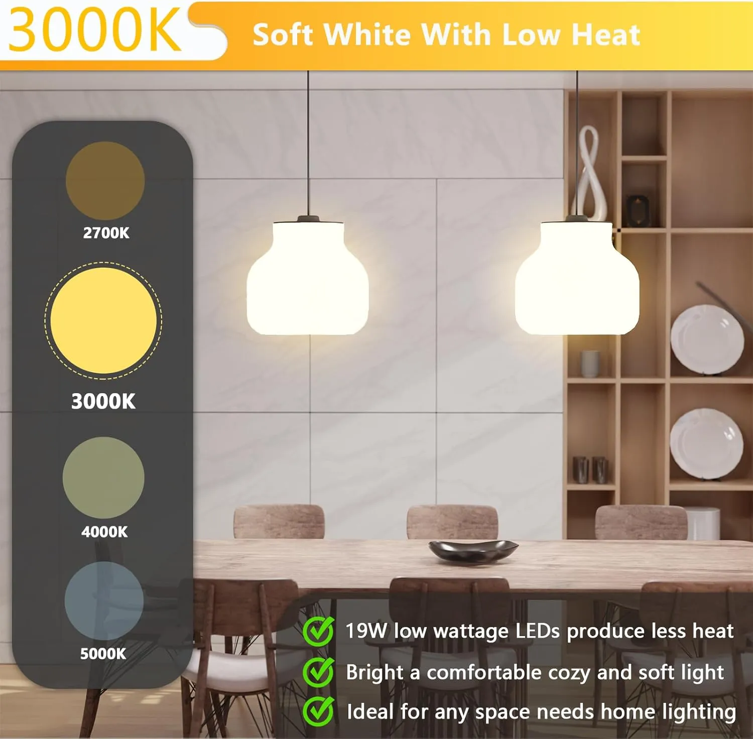 A21 LED Light Bulbs, 150 Watt Equivalent, Soft White 3000K, 2600LM, E26 Base, Non-Dimmable, 19W Bright White LED Bulb, 4-Pack