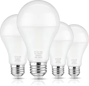 A21 LED Light Bulbs, 150 Watt Equivalent, Soft White 3000K, 2600LM, E26 Base, Non-Dimmable, 19W Bright White LED Bulb, 4-Pack