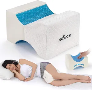 Abco Tech Memory Foam Knee Pillow with Cooling Gel - Knee Wedge Pillow, Leg Pillow for Side Sleepers, Pregnancy, Spine Alignment, Pain Relief - Pillow for Between Knees While Sleeping   Washable Cover