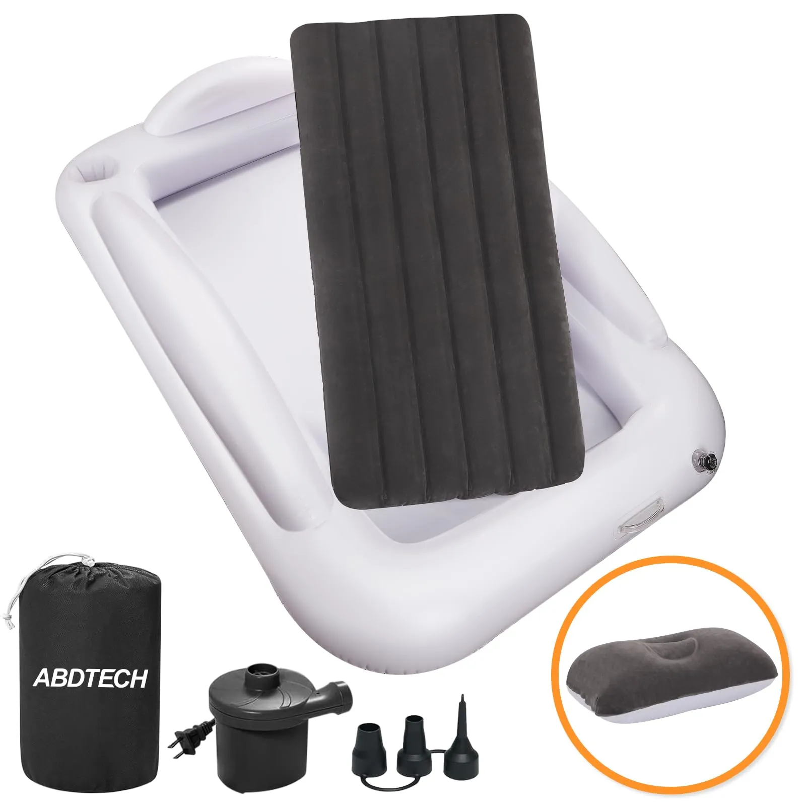 Abdtech Inflatable Toddler Travel Bed - Portable Toddler Kids Travel Bed with Safety Sides Complete Kids Air Mattress Set with High-Speed Pump, Ideal for Vacation Camping and Sleepover (60 Inches)