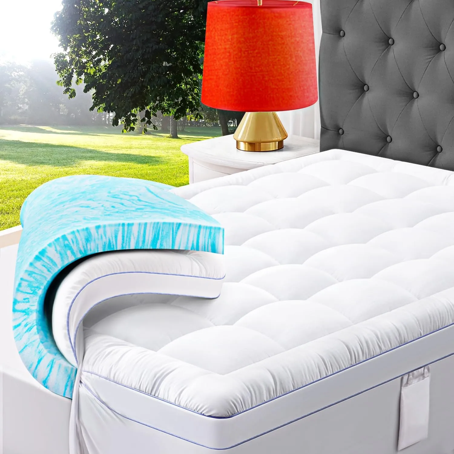 ABENE 3 Inch Dual Layer Memory Foam Mattress Topper Full, 2 Inch Memory Foam Plus 1 Inch Down Alternative Pillowtop Mattress Pad, with Bedside Pocket, Support for Back Pain (Full, White)
