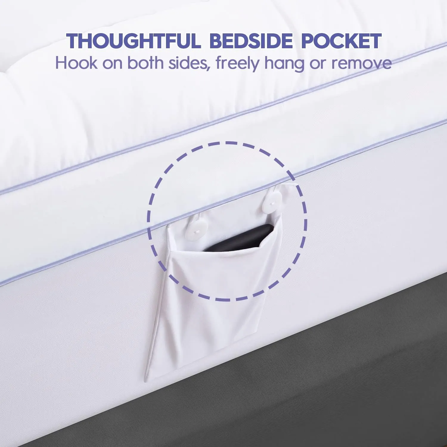 ABENE 3 Inch Dual Layer Memory Foam Mattress Topper Full, 2 Inch Memory Foam Plus 1 Inch Down Alternative Pillowtop Mattress Pad, with Bedside Pocket, Support for Back Pain (Full, White)
