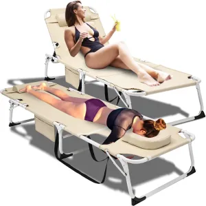 ABORON 2PK Sun Tanning Chairs，4-in-1 Patio Lounge Chair, Heavy Duty Folding Chaise with 500LB Load Capacity, Adjustable Portable Chair for Home, Garden, Beach, Office, Camping & Sunbathing