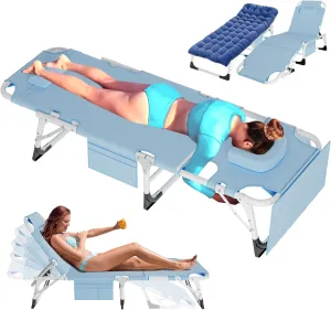 ABORON 4-in-1 Sunbathing Lounge Chair with Removable Cotton Cushion, Adjustable, UV-Resistant, Portable Beach & Pool Tanning Chair, Holds up to 350 lbs