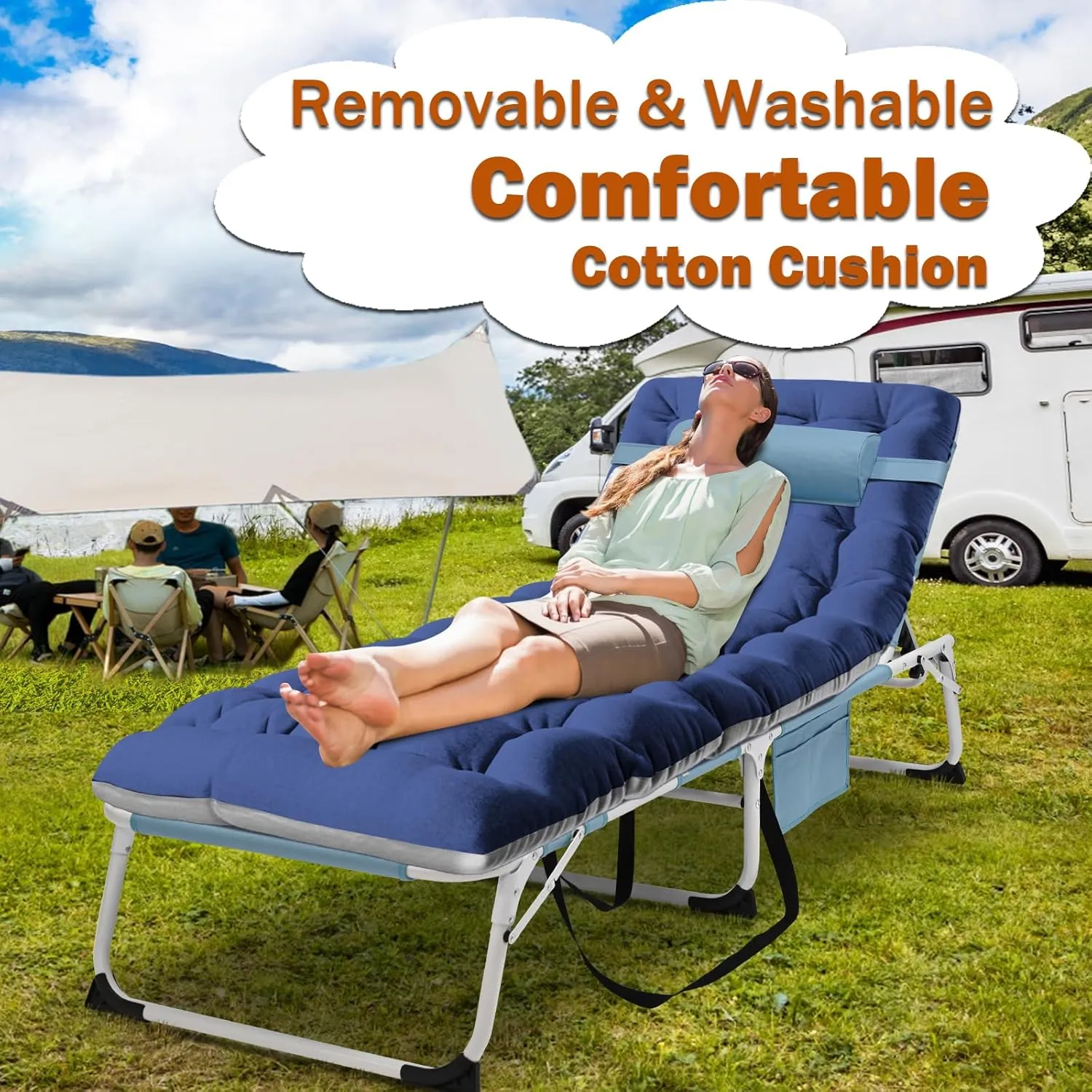 ABORON 4-in-1 Sunbathing Lounge Chair with Removable Cotton Cushion, Adjustable, UV-Resistant, Portable Beach & Pool Tanning Chair, Holds up to 350 lbs