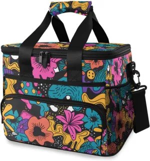 Abstract Tropical Floral Pattern Cooler Bag Insulated Cooler Soft Sided Cooler 24 Can Portable Picnic Bag Large Leakproof Lunch Bag Box for Beach Grocery Camping Travel Car Men Women