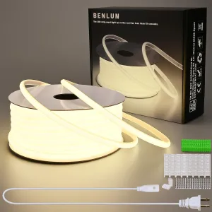 AC 110V COB LED Strip Lights 98.4ft, 4000K Natural White LED Rope Light Outdoor Waterproof, 10W/M CRI 90  Flexible Cuttable, for Bedroom, Living Room, Garden, Commercial, House