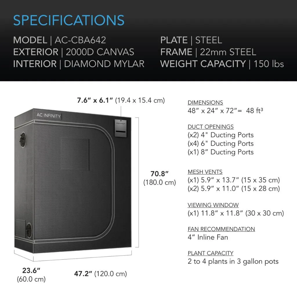 AC Infinity Cloudlab 642 Grow Tent 4x2 120cm x 60cm