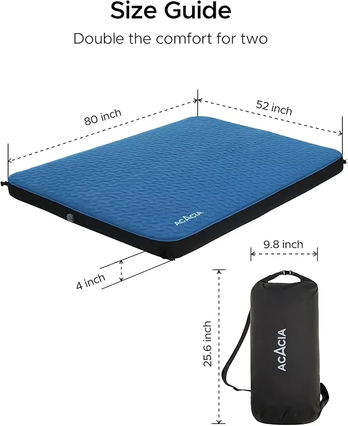ACACIA 4" Thick Self Inflating Sleeping Pad with Foam, Innovative Y-Shaped Telescopic Structure, Ultraportable Camping Air Mattress with Pump Sack, Outdoor Compact Sleep Bed for Travel Tent Car