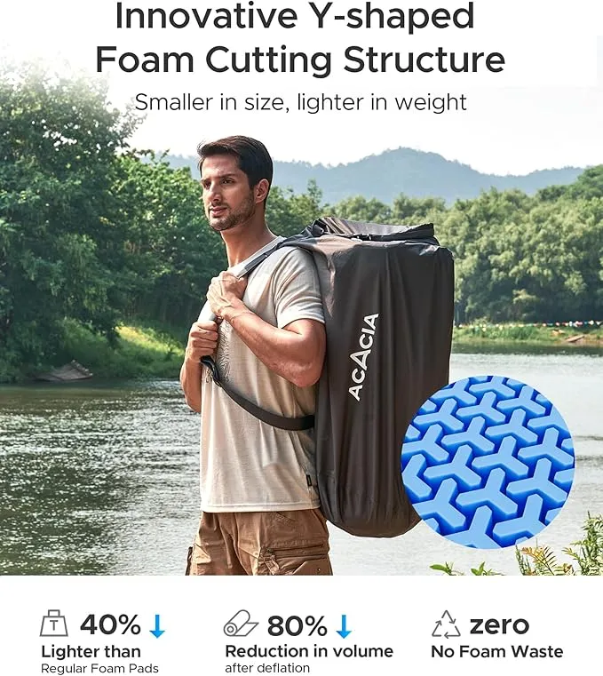 ACACIA 4" Thick Self Inflating Sleeping Pad with Foam, Innovative Y-Shaped Telescopic Structure, Ultraportable Camping Air Mattress with Pump Sack, Outdoor Compact Sleep Bed for Travel Tent Car