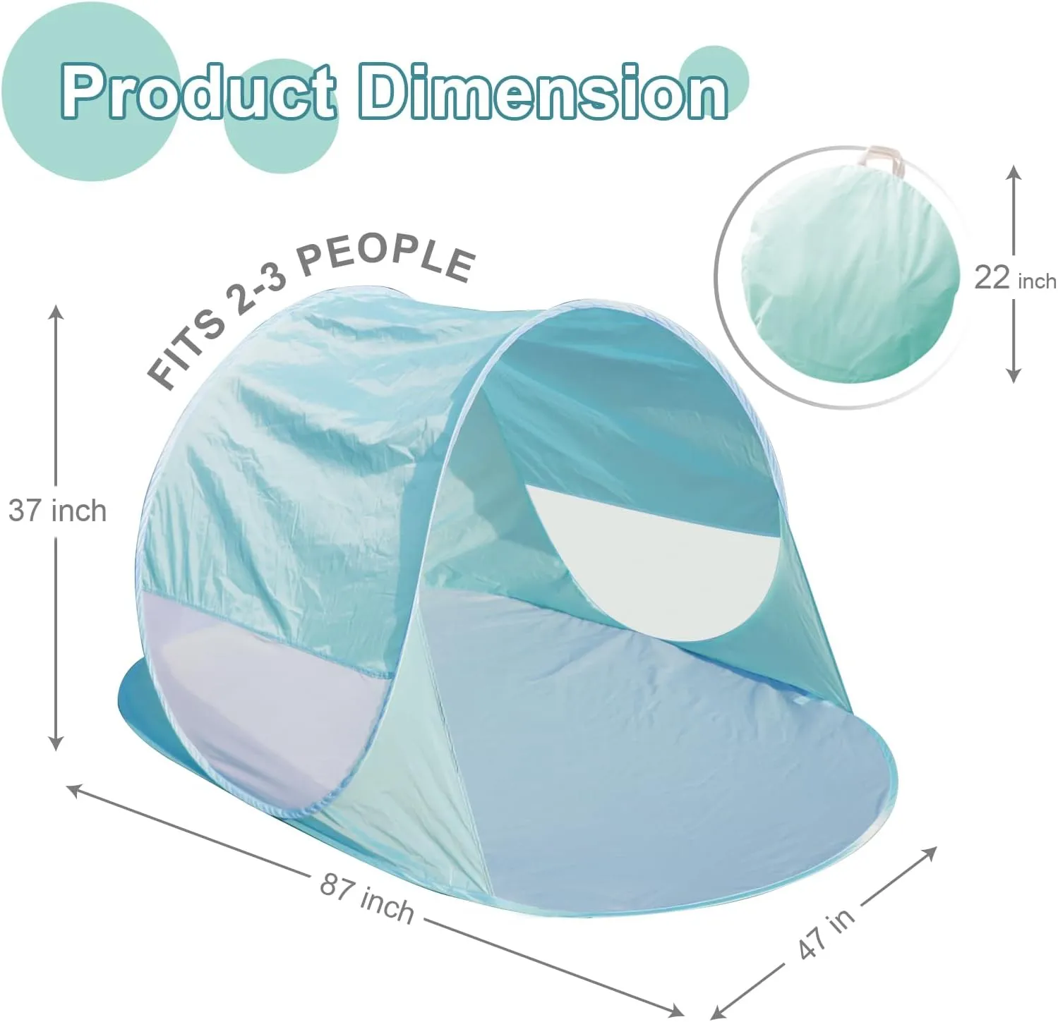 Action Air UPF 50  Pop Up Beach Tent for 2-3 People, Instant Sun Shelter with 360°Ventilation, Water-Resistant Canopy, Lightweight & Portable Sun Shade for Beach, Camping, Sports (Green)