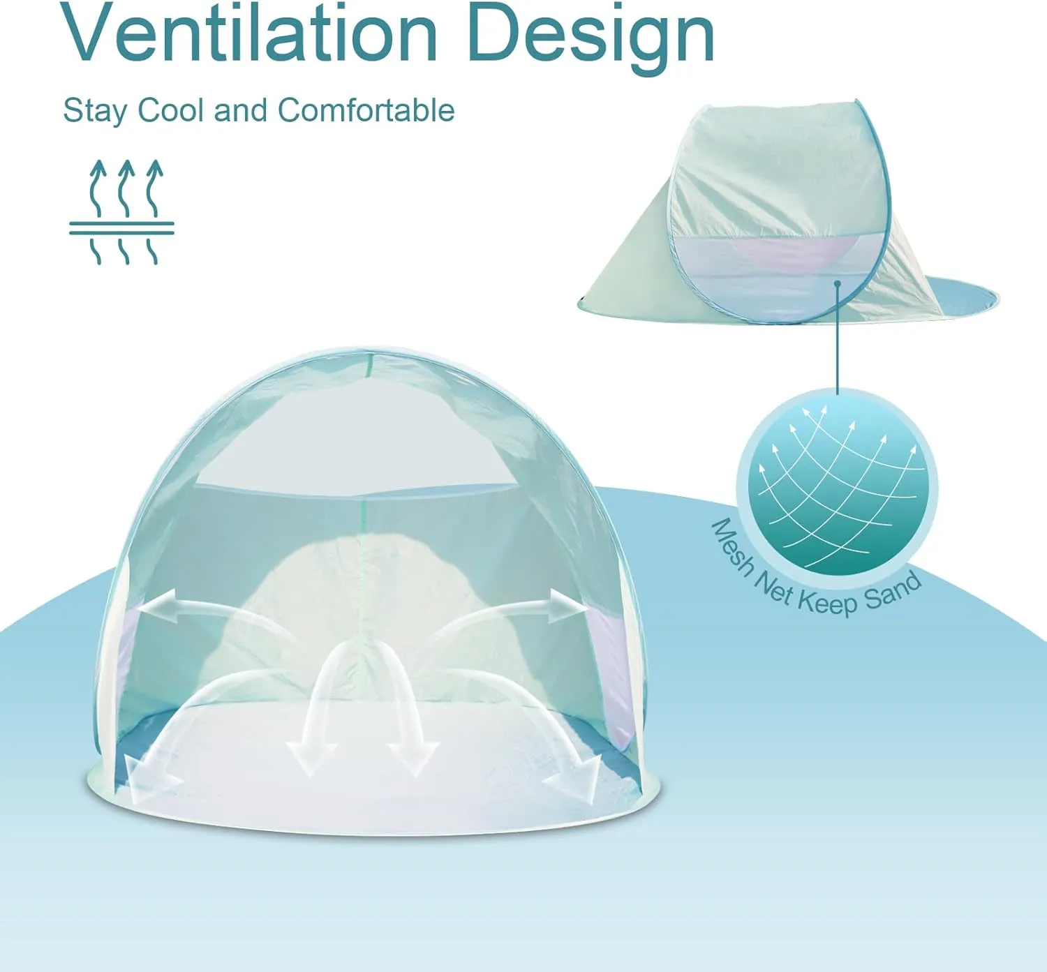 Action Air UPF 50  Pop Up Beach Tent for 2-3 People, Instant Sun Shelter with 360°Ventilation, Water-Resistant Canopy, Lightweight & Portable Sun Shade for Beach, Camping, Sports (Green)