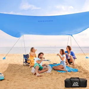 ADesign Windproof Beach Tent Sun Shelter with 8 Sandbags, Wind Resistant Large Family Beach Canopy with Sand Shovel, UPF50 , 6.5 FT Tall, Easy Setup Sun Shade for Beach Vacation