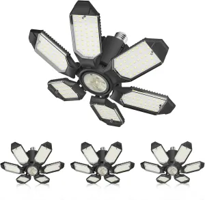 Adiding LED Garage Light 4 Pack Bright 40000 Lumen LED Workshop Basement Ceiling Lighting Fixture fit for E26 E27 Bulb Socket with Adjustable Spotlight, 6 Deformable Panels for Workspace Attic Cellar