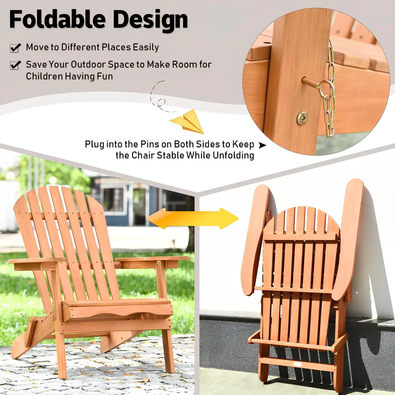 Adirondack Chair Foldable Set Wood Outdoor Patio Lawn Deck Garden 3 pieces