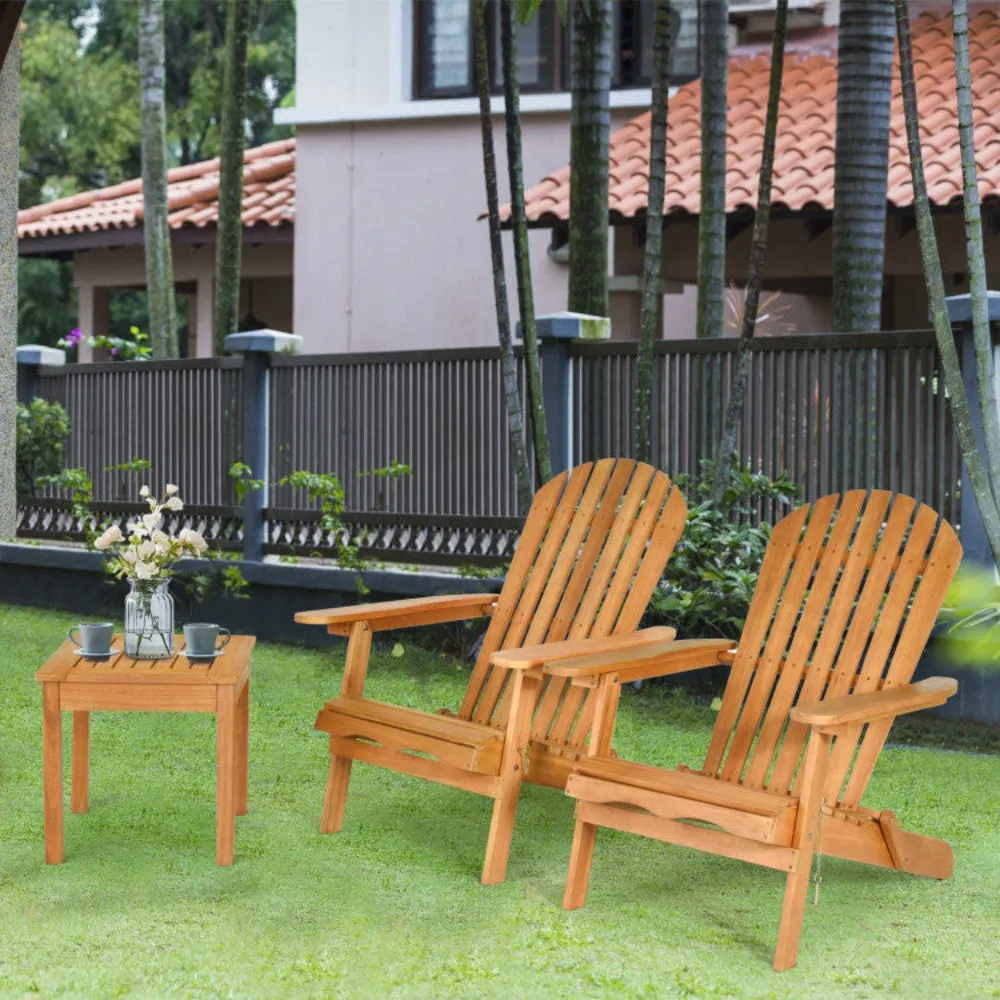 Adirondack Chair Foldable Set Wood Outdoor Patio Lawn Deck Garden 3 pieces