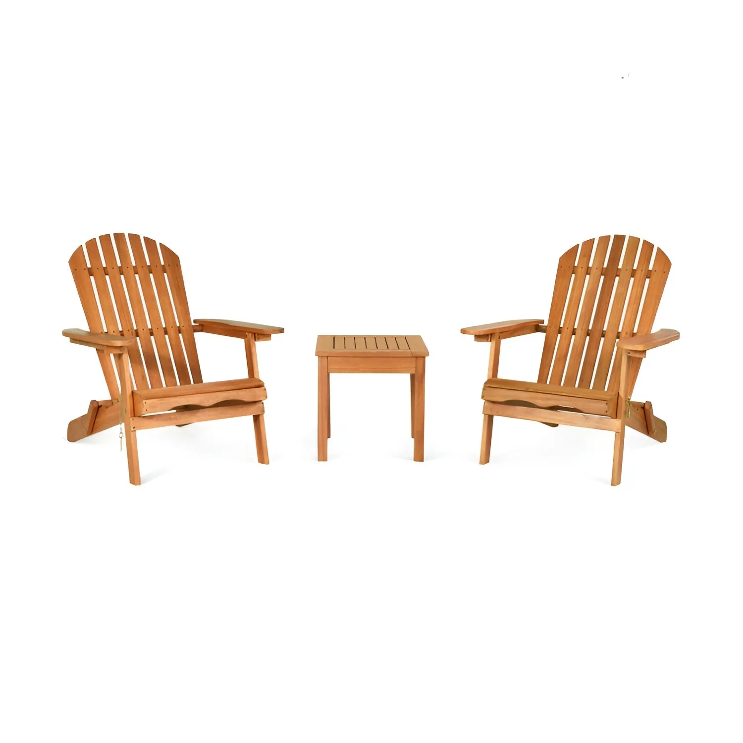 Adirondack Chair Foldable Set Wood Outdoor Patio Lawn Deck Garden 3 pieces