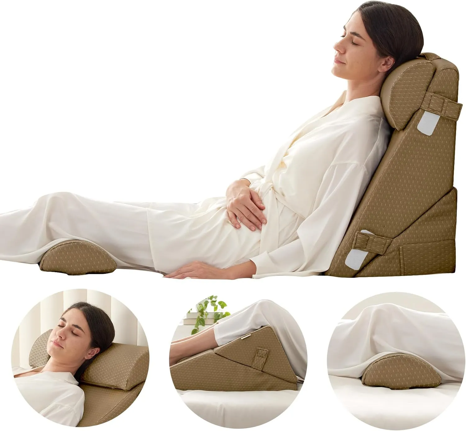 Adjustable 4pcs Bed Wedge Pillow Set, Memory Foam Wedges Pillow Post Surgery for Back, Neck, Leg Pain Relief, Pillows Wedge for Sleeping, Sitting up in Bed, Acid Reflux and GERD, Brown