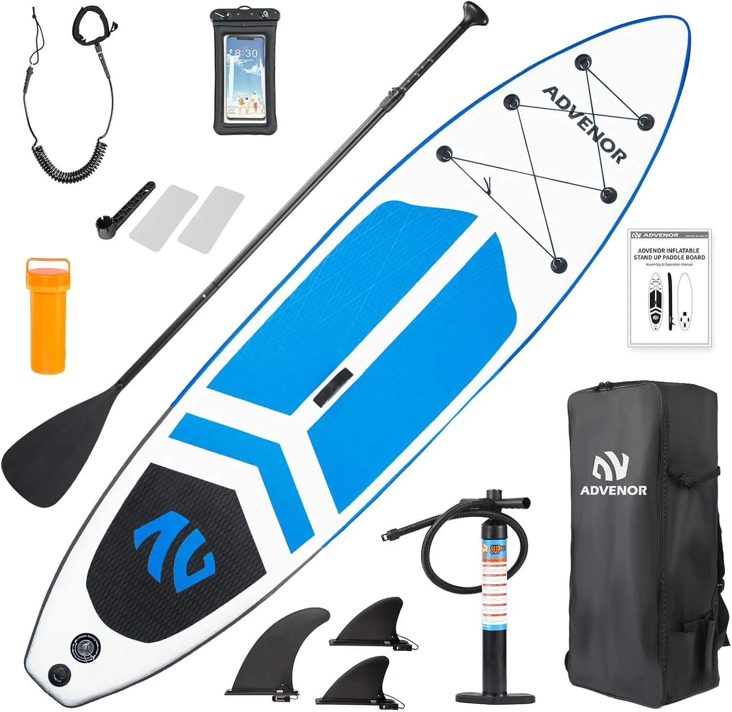 ADVENOR Paddle Board 11'x33 x6 Extra Wide Inflatable Stand Up Paddle Board with Hand Pump,Leash, Adjustable Paddle For Basic Version, Extra Kayak Paddle Kayak Seat 2 Fishing Mounts For Fishing Version