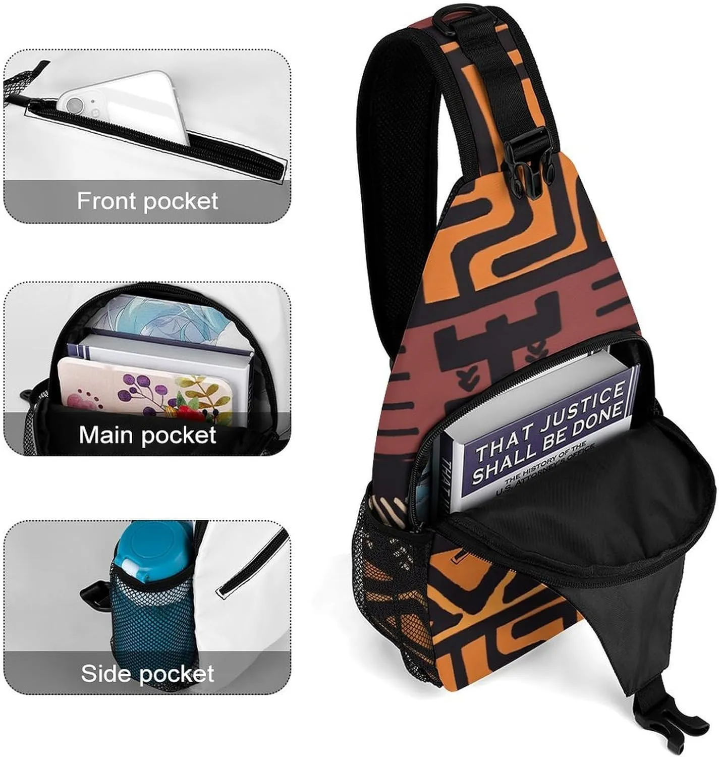 African Tribal Mudcloth A Spacious And Large Capacity Portable Adjustable Chest Bag