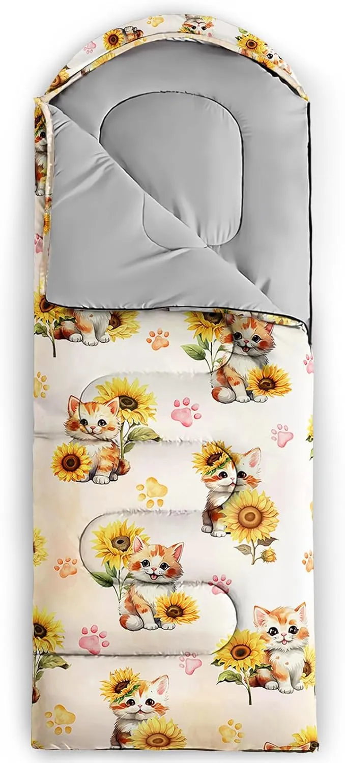 AILONEN Cartoon Fox Camping Sleeping Bag for Boys Girls Adults,Lightweight & Waterproof,3 Season Warm & Cold Weather,Portable,Kawaii Fox Printed Sleeping Bag,Traveling,Camping,Hiking