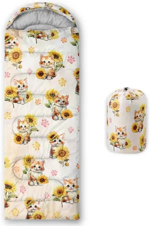 AILONEN Cartoon Fox Camping Sleeping Bag for Boys Girls Adults,Lightweight & Waterproof,3 Season Warm & Cold Weather,Portable,Kawaii Fox Printed Sleeping Bag,Traveling,Camping,Hiking