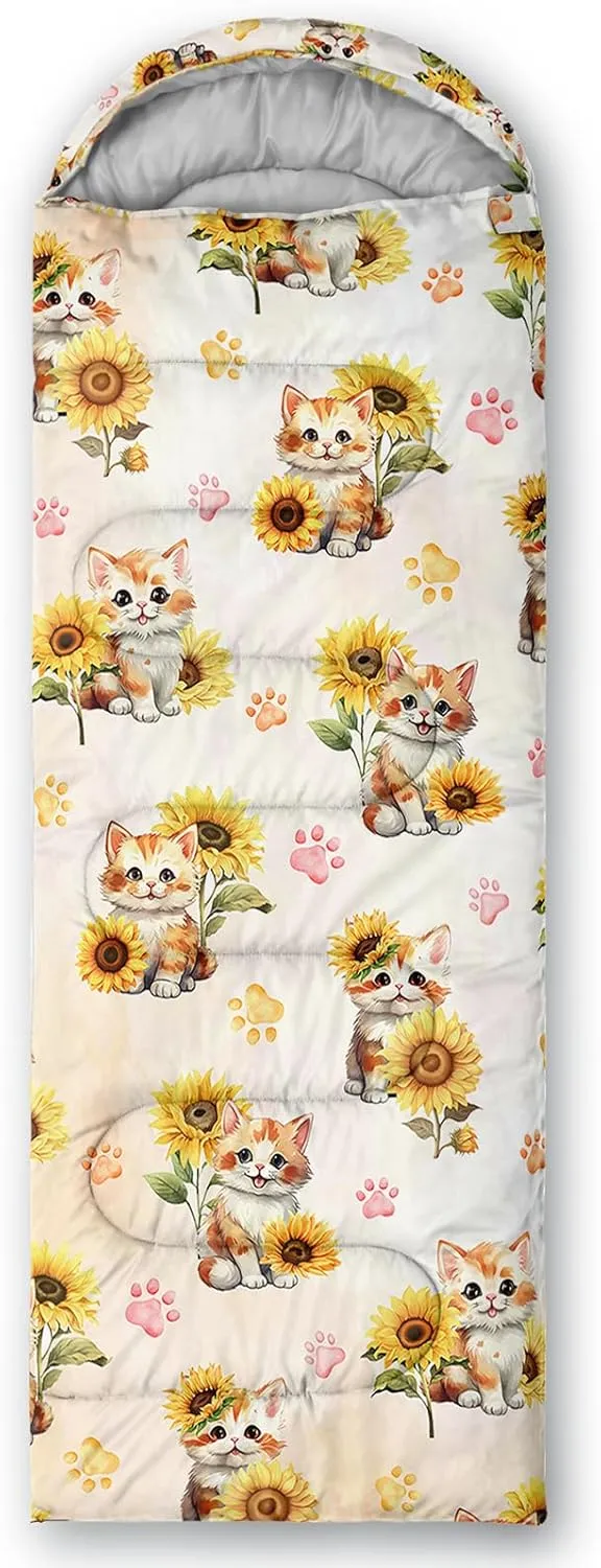 AILONEN Cartoon Fox Camping Sleeping Bag for Boys Girls Adults,Lightweight & Waterproof,3 Season Warm & Cold Weather,Portable,Kawaii Fox Printed Sleeping Bag,Traveling,Camping,Hiking