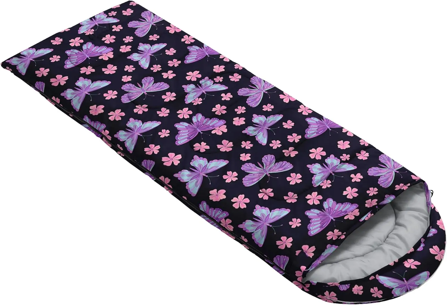 AILONEN Girls Butterfly Camping Sleeping Bags,Lightweight & Waterproof,3 Season Warm & Cool Weather,Beautiful Animal Black Sleeping Bags for Kids Adults,Travelling,Outdoors