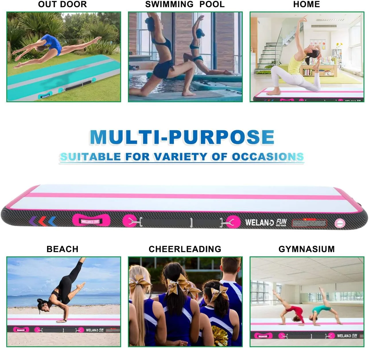 Air Mat Tumble Track 10ft/13ft/16ft/20ft Inflatable Gymnastics Tumbling Mat 4/6/8 inchs Thickness Mats for Home Use/Gym/Yoga/Training/Cheerleading/Outdoor/Beach/Park wih Electric Air Pump