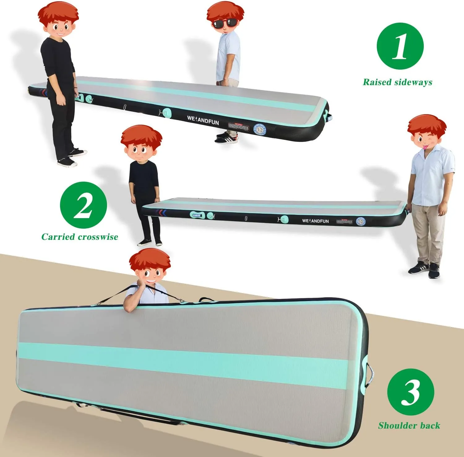Air Mat Tumble Track 10ft/13ft/16ft/20ft Inflatable Gymnastics Tumbling Mat 4/6/8 inchs Thickness Mats for Home Use/Gym/Yoga/Training/Cheerleading/Outdoor/Beach/Park wih Electric Air Pump