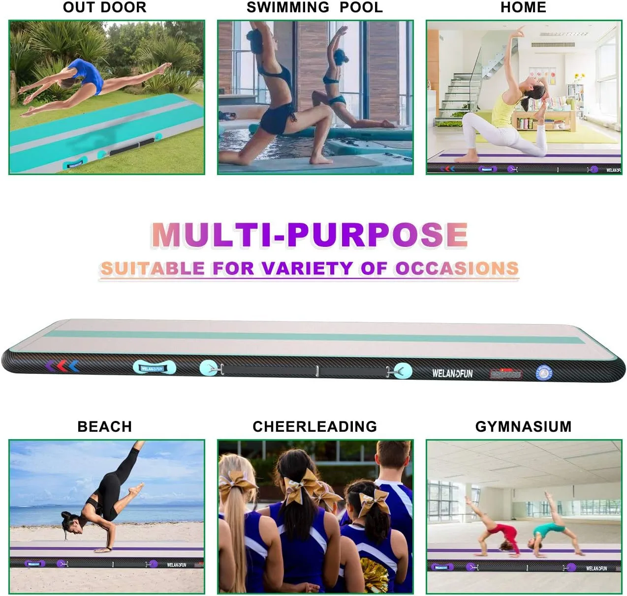 Air Mat Tumble Track 10ft/13ft/16ft/20ft Inflatable Gymnastics Tumbling Mat 4/6/8 inchs Thickness Mats for Home Use/Gym/Yoga/Training/Cheerleading/Outdoor/Beach/Park wih Electric Air Pump