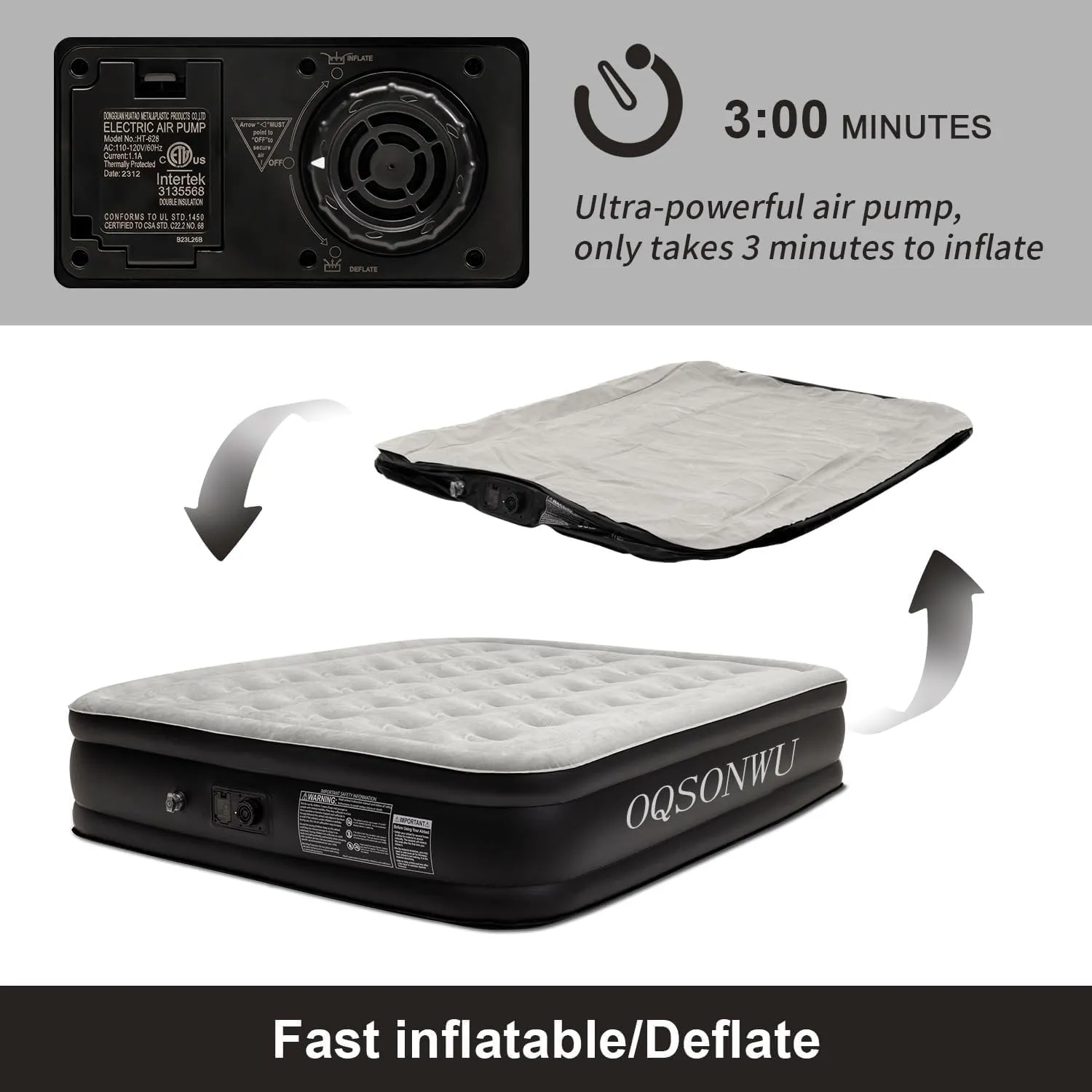 Air Mattress 16" Air Bed Queen with Built in Pump, Foldable Portable Queen Inflatable Mattress, 660 lbs Weight Capacity Blow Up Air-Mattress Suitable for Guests, Indoors and Camping