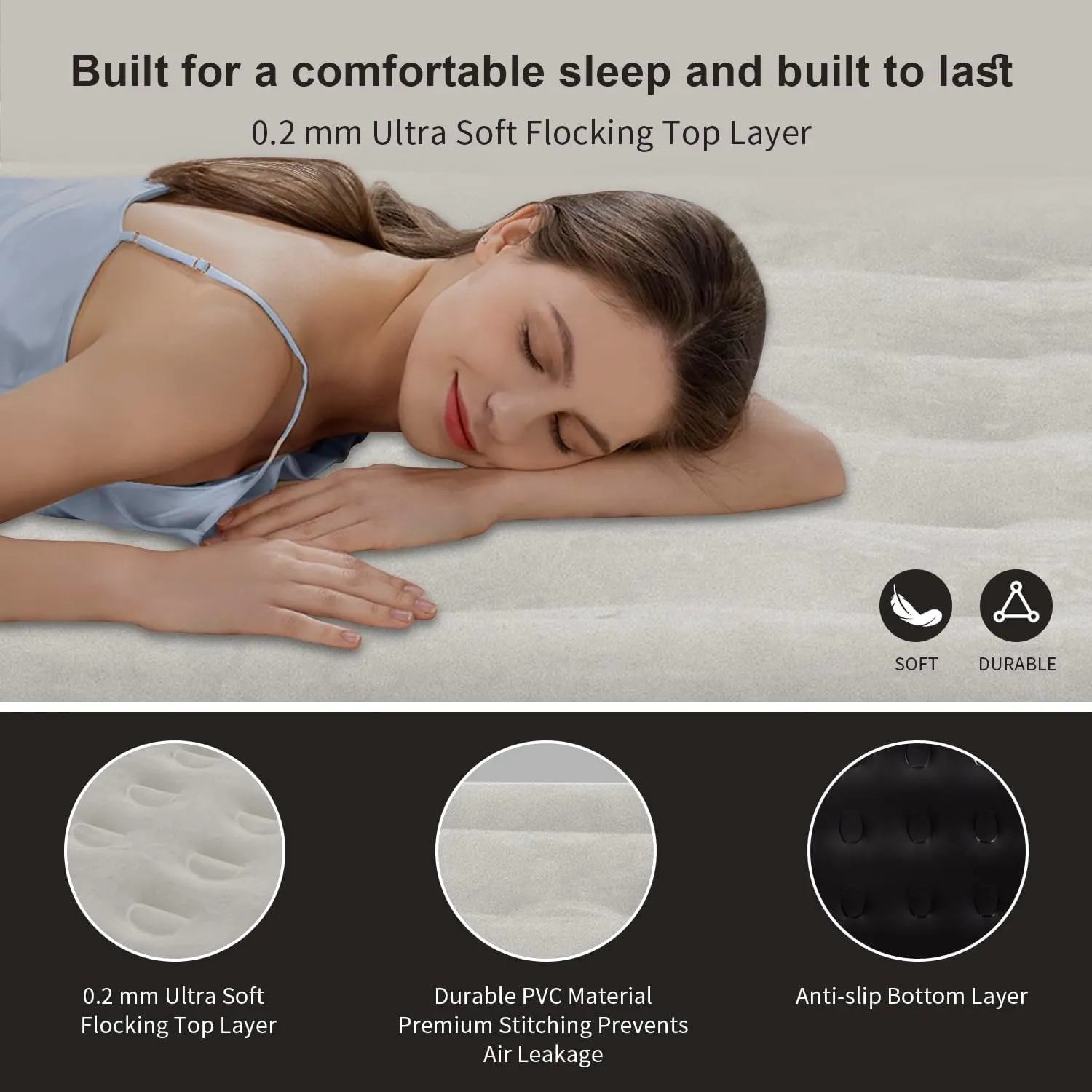 Air Mattress 16" Air Bed Queen with Built in Pump, Foldable Portable Queen Inflatable Mattress, 660 lbs Weight Capacity Blow Up Air-Mattress Suitable for Guests, Indoors and Camping