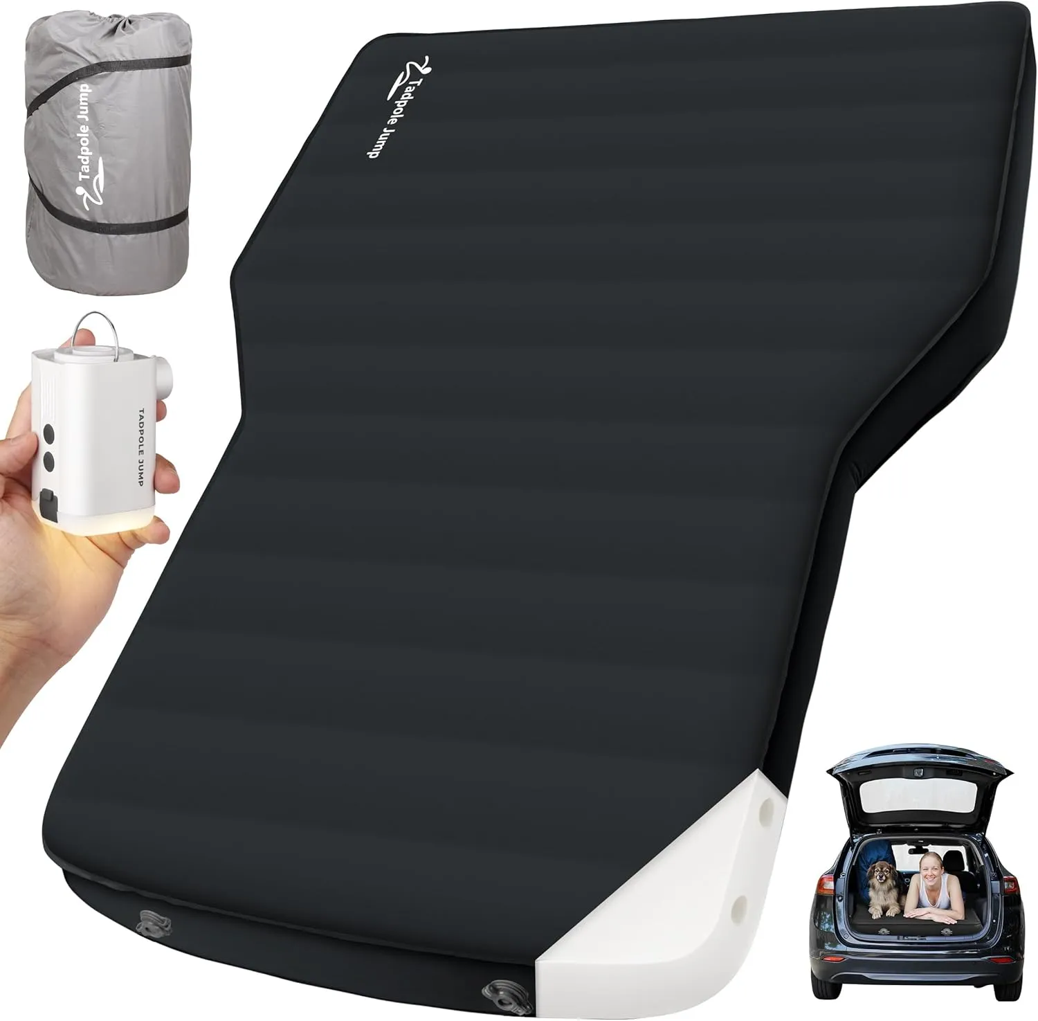 Air Mattress with Foam for Tesla Model Y, Self-Inflating Sleeping Pad for Camping SUV, Car Inflatable Bed with Rechargeable Pump (Black)