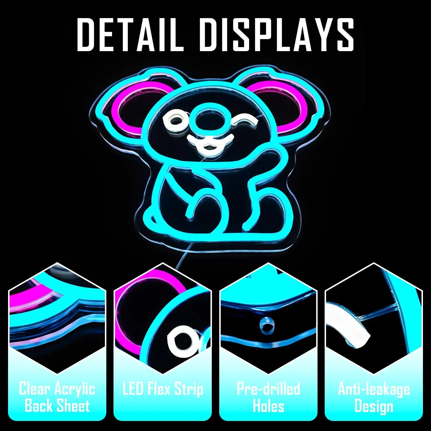 Ajoyferris Koala Neon Sign Koala Bear Neon Lights for Bedroom Dimmable USB Powered Neon Light Sign Cute Animal Light Up Sign Koala Gifts for Girls Kids