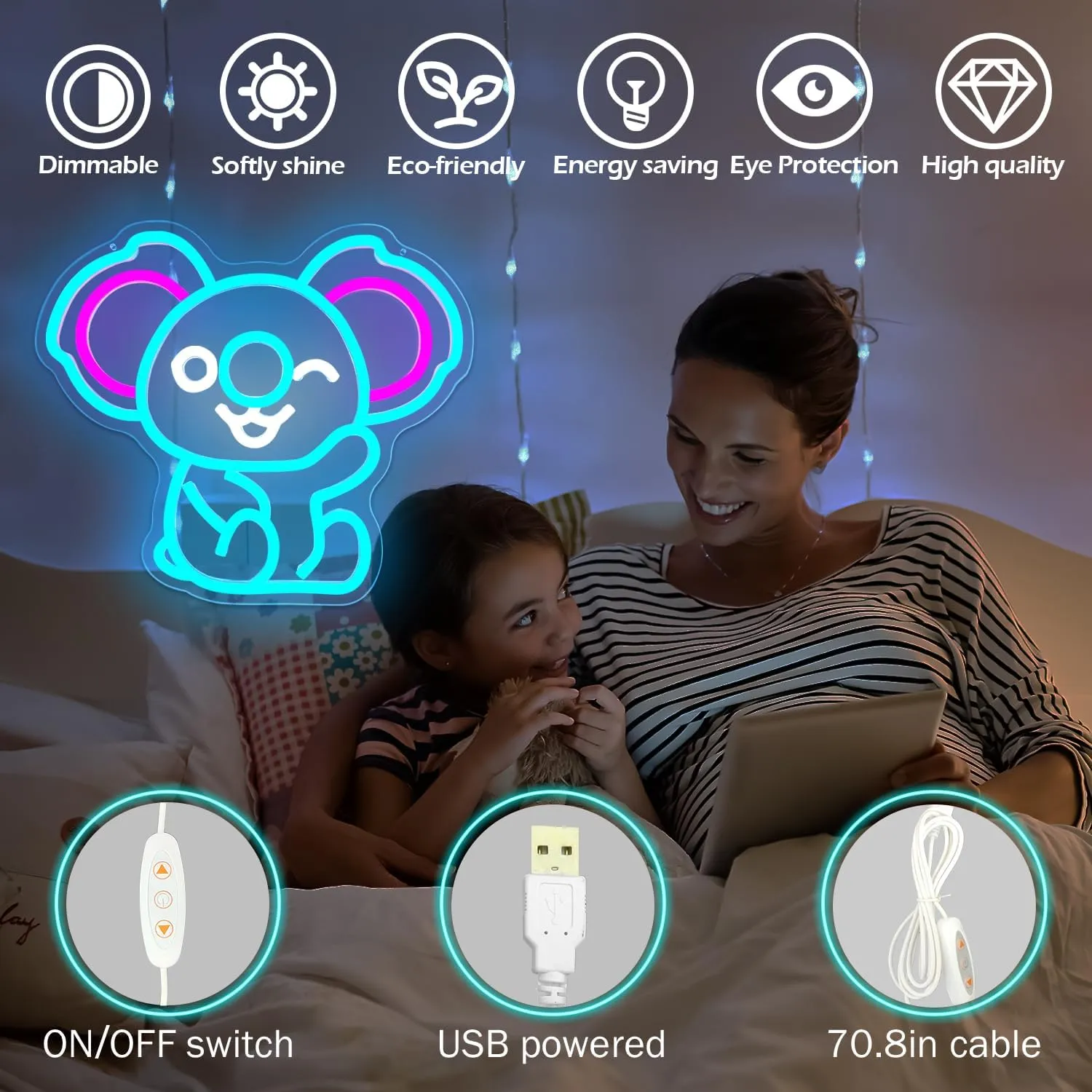 Ajoyferris Koala Neon Sign Koala Bear Neon Lights for Bedroom Dimmable USB Powered Neon Light Sign Cute Animal Light Up Sign Koala Gifts for Girls Kids