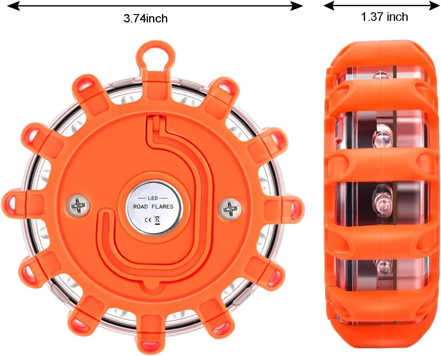AK [4 Pack] LED Road Flares Safety Flashing Warning Light Roadside Emergency Disc Beacon Kit for Vehicles Boats with Magnetic Base & Hook, Premium Storage Bag (Batteries Not Included) (4)