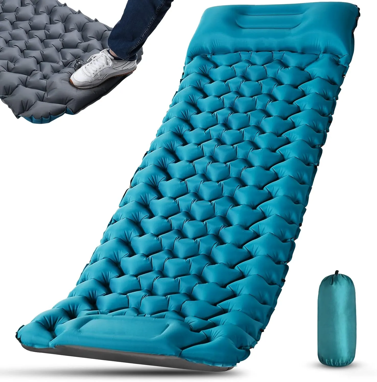 AKSOUL Self-Inflating Camping Pad Sleeping Mat - Ultralight Camp Air Mattress Pad Connectable 2 Wide Extra Thick Sleep Pads with Inflatable Pump for 2 Person Durable Compact for Backpacking Hiking